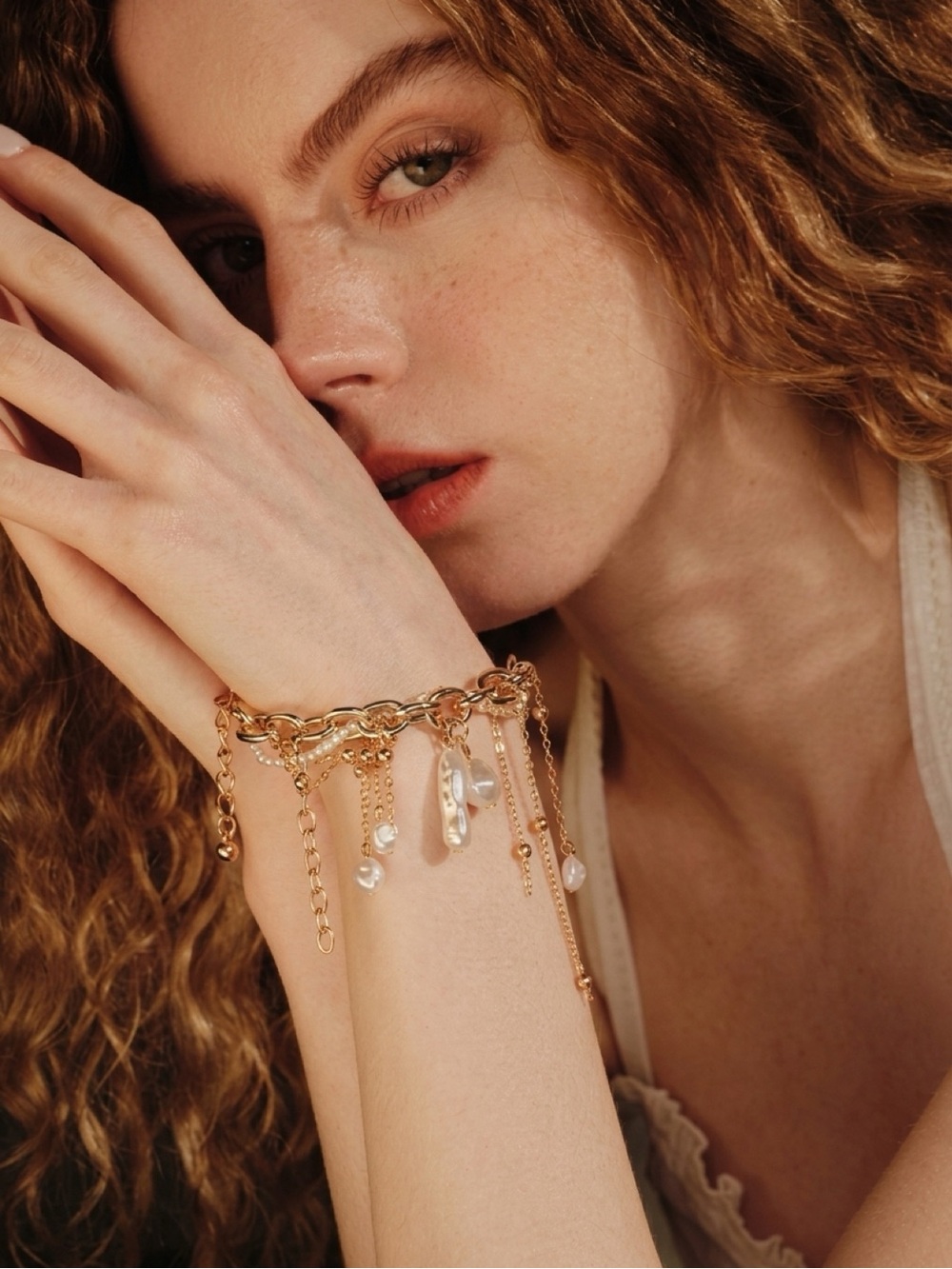 Gold Pearl Charm Bracelet